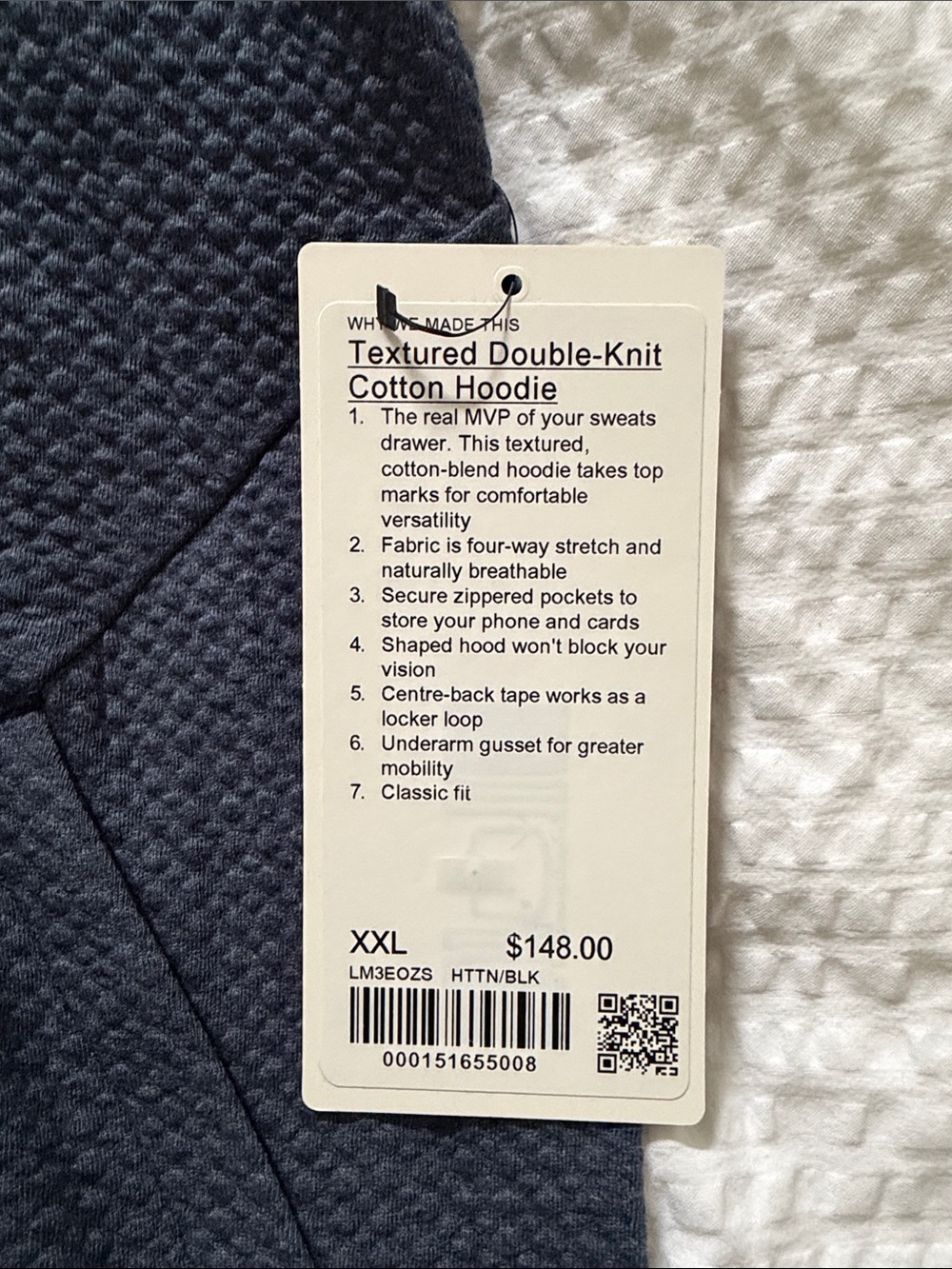 lululemon athletica Men’s Navy Waffle-Knit Crewneck Hoodie - Picture 2 of 3